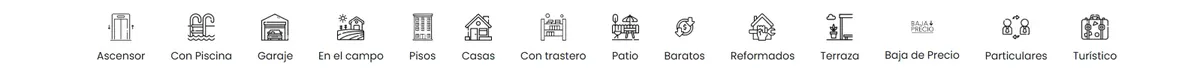 Barra de categorías de una web inmobiliaria: ascensor, con piscina, garaje, pisos, casas y más