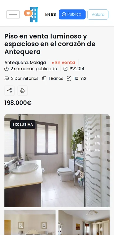 Ficha de una vivienda en pisomap.es vista en el móvil